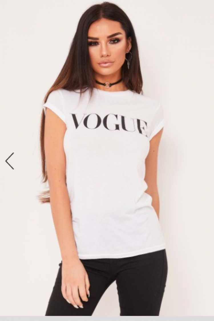 Veronica White Vogue Slogan T-Shirt Upper Body